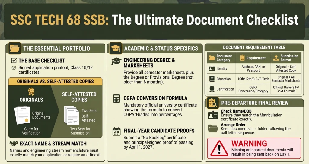 SSC Tech 68 Documents Required for SSB SSC Tech 68 Documents Checklist